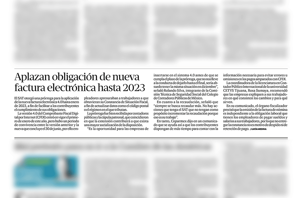 Impreso Aplazan inicio de nueva factura electrónica hasta CETYS